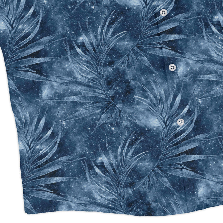 Blue Grey Hawaiian Space Long Sleeve Button Up Shirt Geek Nerd adult sizing FLOW DESC WRITING outer space & astronaut print