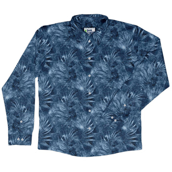Blue Grey Hawaiian Space Long Sleeve Button Up Shirt Geek Nerd adult sizing FLOW DESC WRITING outer space & astronaut print