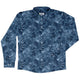 Blue Grey Hawaiian Space Long Sleeve Button Up Shirt Geek Nerd adult sizing FLOW DESC WRITING outer space & astronaut print