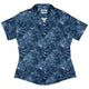 Blue Grey Hawaiian Space Curvy Button Up Shirt Geek Nerd outer space & astronaut print Tropical Hawaiian Patterns women