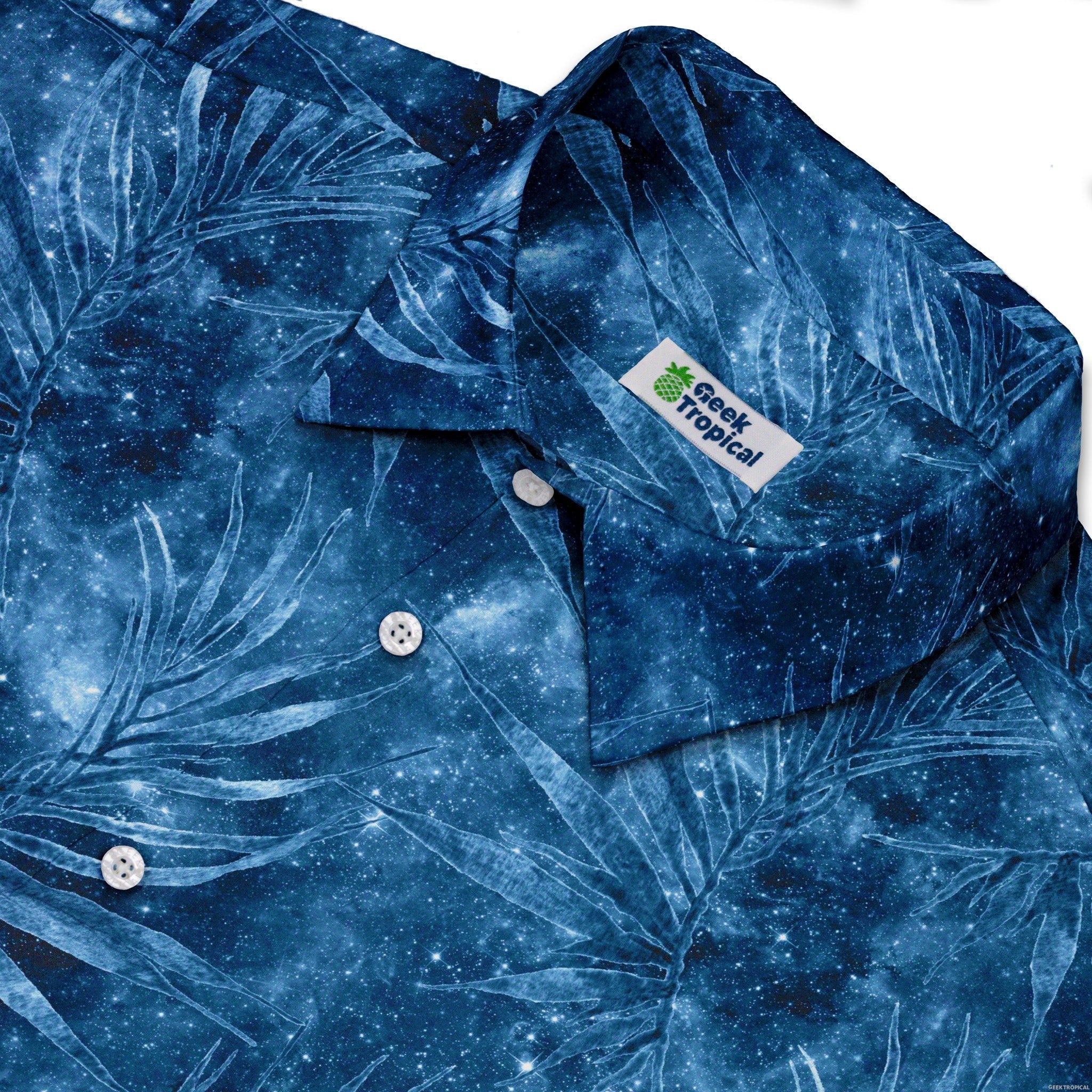 Blue Grey Hawaiian Space Button Up Shirt - adult sizing - outer space & astronaut print - Tropical Hawaiian Patterns