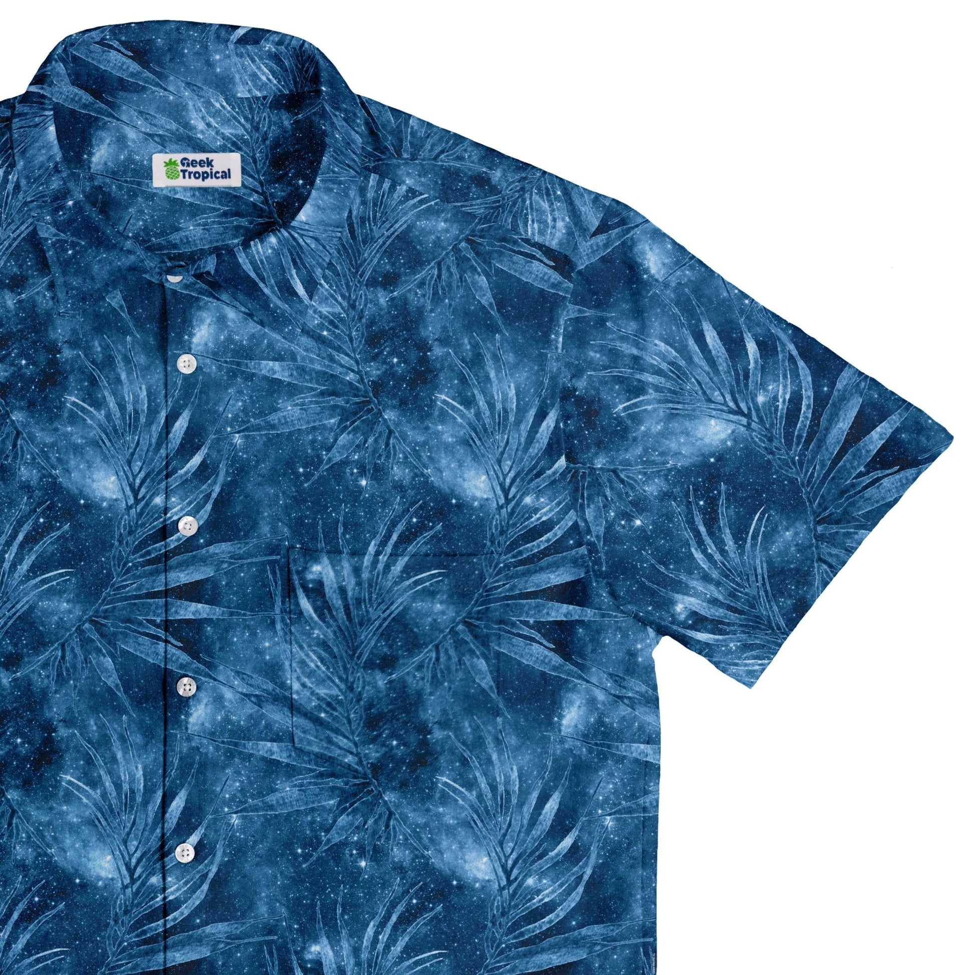 Blue Grey Hawaiian Space Button Up Shirt - adult sizing - outer space & astronaut print - Tropical Hawaiian Patterns