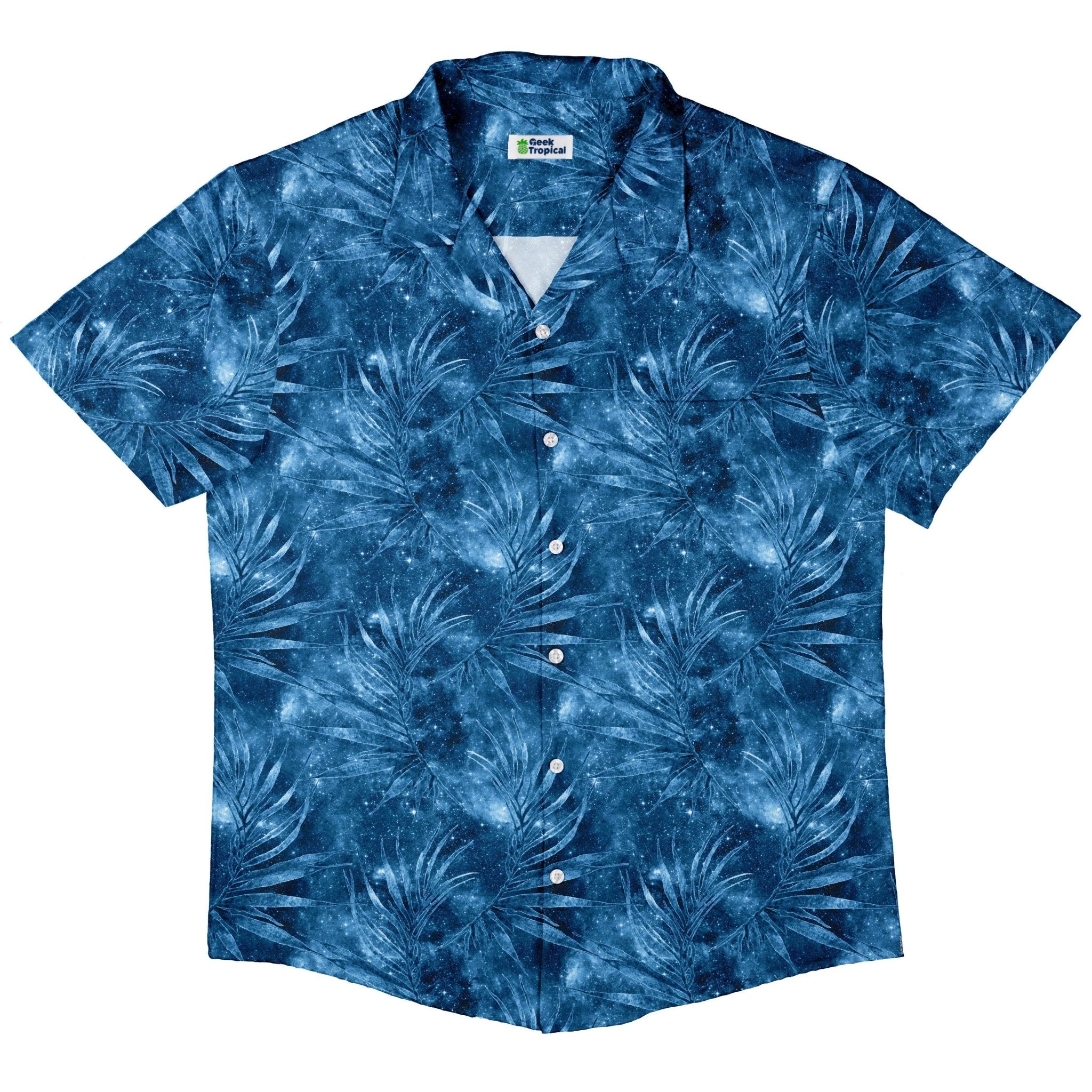 Blue Grey Hawaiian Space Button Up Shirt - adult sizing - outer space & astronaut print - Tropical Hawaiian Patterns