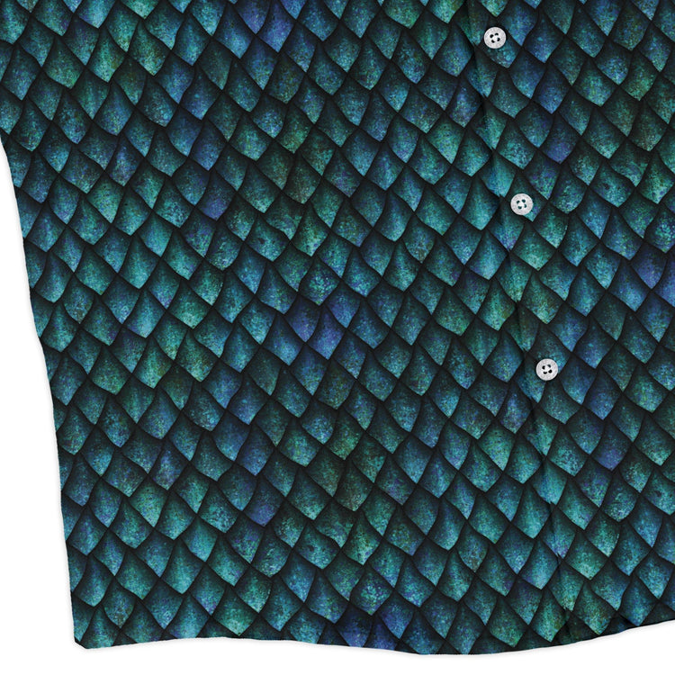 Blue Purple Dragon Scales Long Sleeve Button Up Shirt Geek Nerd adult sizing Fantasy Prints FLOW DESC WRITING