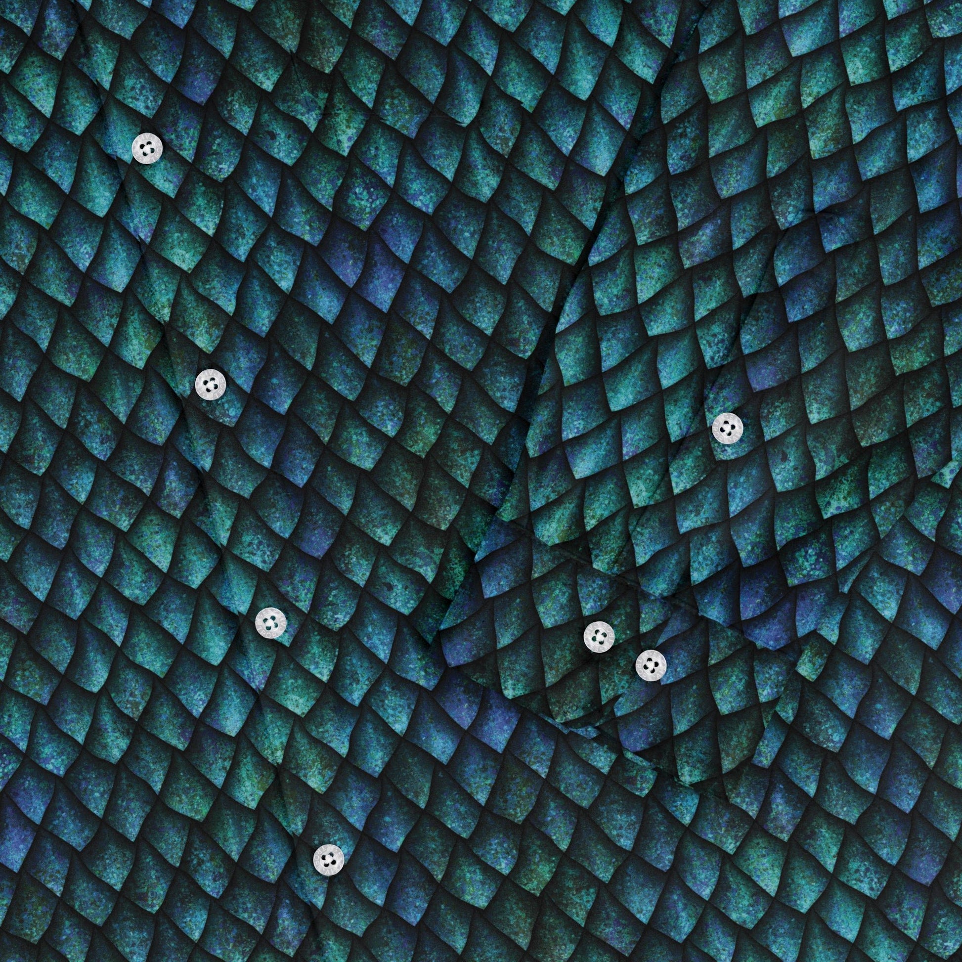 Blue Purple Dragon Scales Long Sleeve Button Up Shirt Geek Nerd adult sizing Fantasy Prints FLOW DESC WRITING