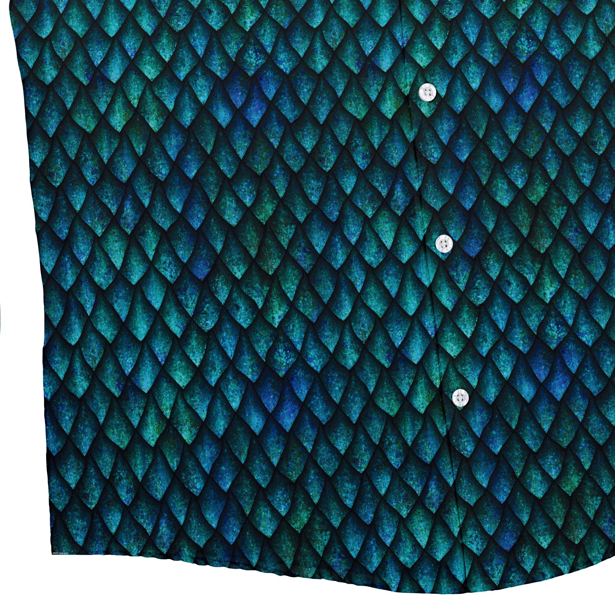 Blue Purple Dragon Scales Button Up Shirt Geek Nerd adult sizing Fantasy Prints