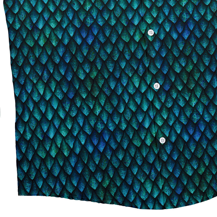 Blue Purple Dragon Scales Button Up Shirt Geek Nerd adult sizing Fantasy Prints