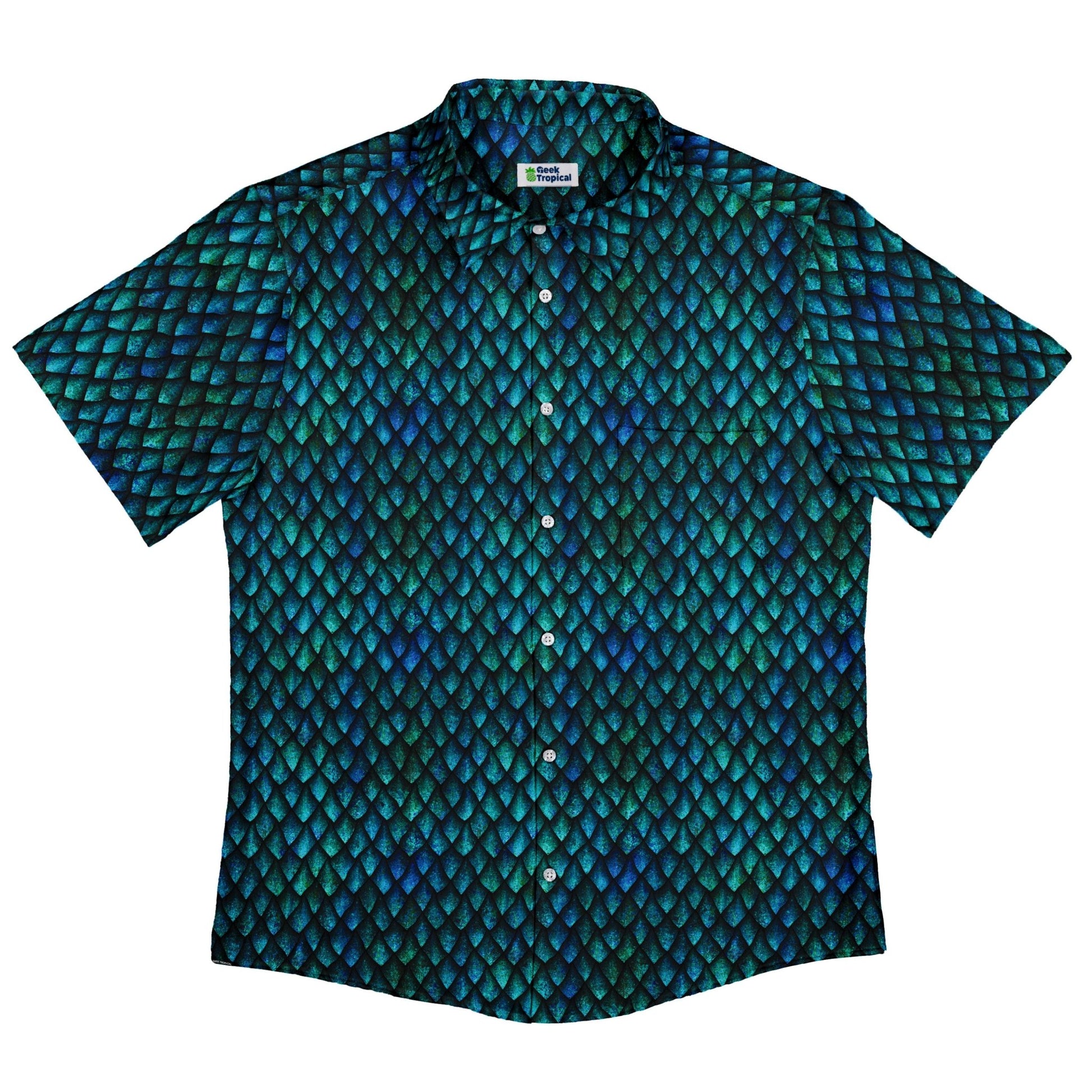 Blue Purple Dragon Scales Button Up Shirt Geek Nerd adult sizing Fantasy Prints