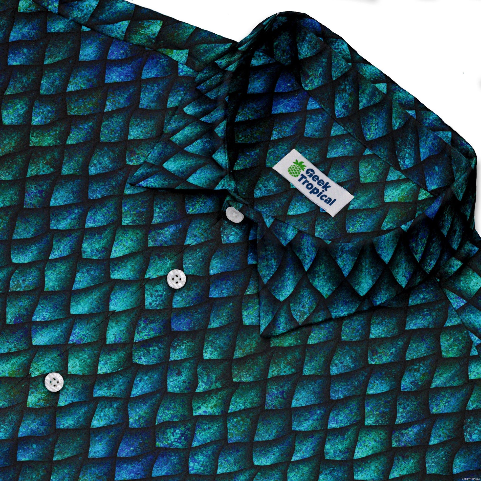 Blue Purple Dragon Scales Button Up Shirt Geek Nerd adult sizing Fantasy Prints
