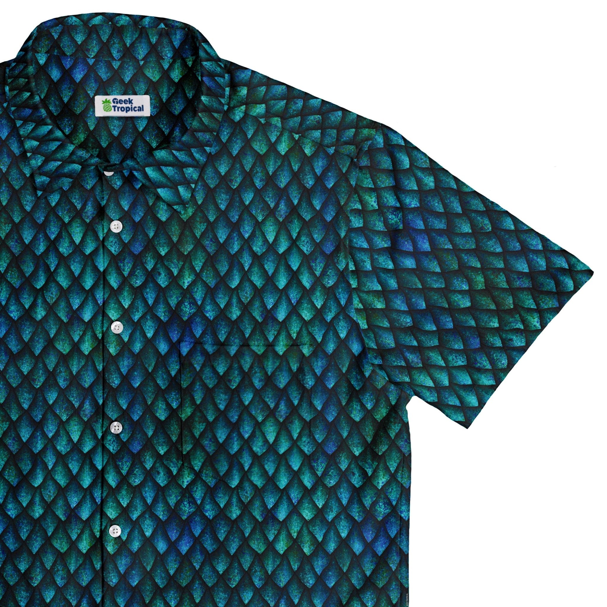 Clearance Ready - to - Ship Blue Purple Dragon Scales Button Up Shirt Geek Nerd adult sizing Clearance Fantasy Prints