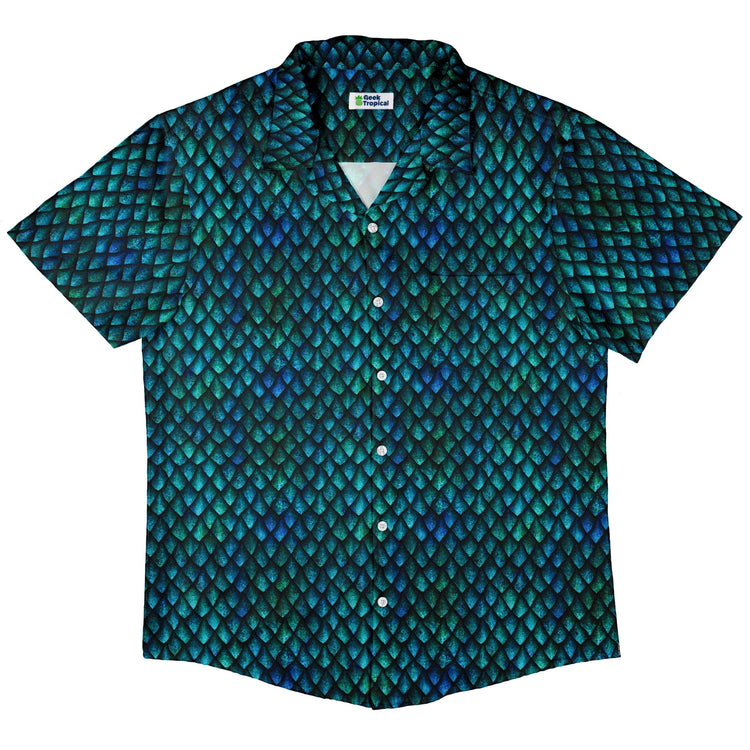 Blue Purple Dragon Scales Button Up Shirt Geek Nerd adult sizing Fantasy Prints