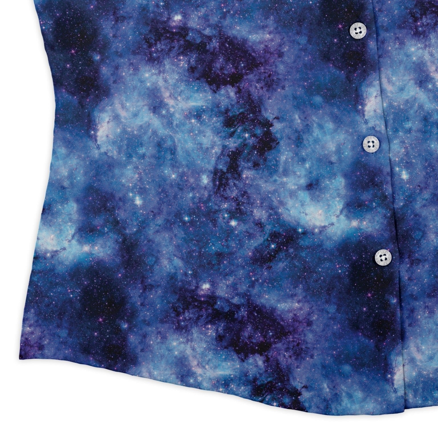 Blue Purple Nebula Space Curvy Button Up Shirt Geek Nerd outer space & astronaut print women