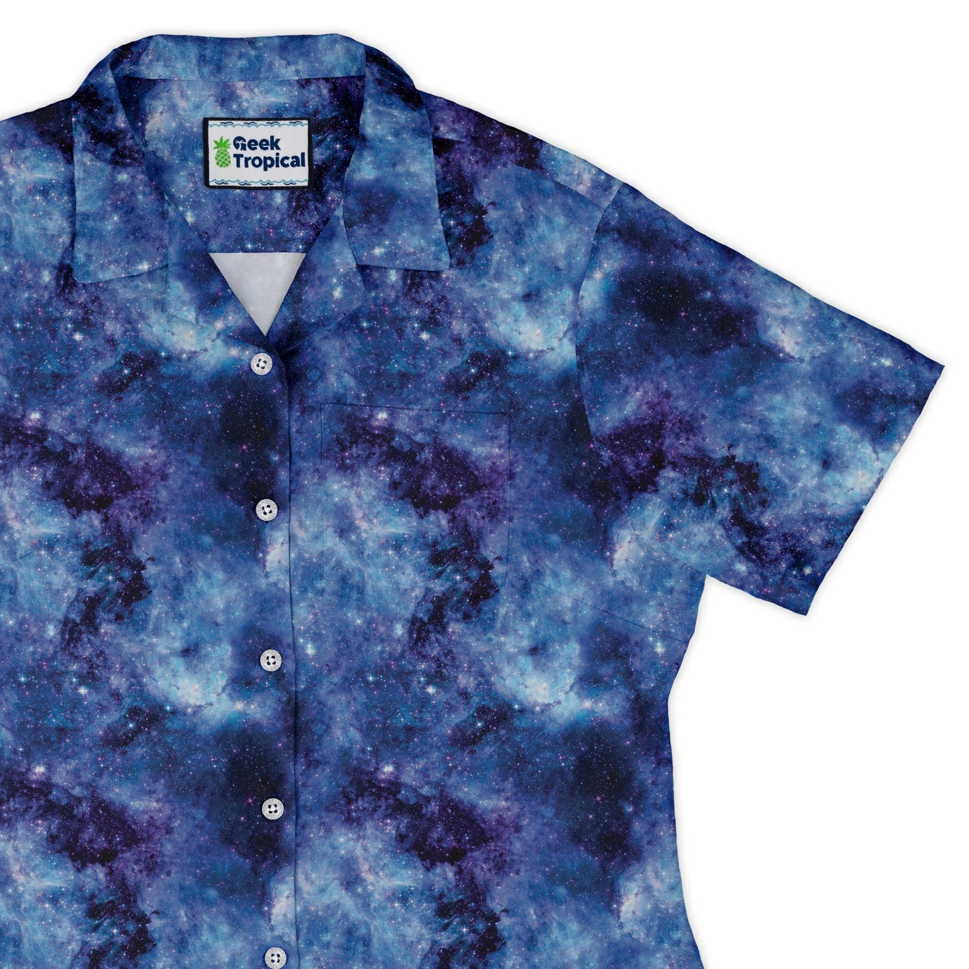 Blue Purple Nebula Space Curvy Button Up Shirt Geek Nerd outer space & astronaut print women