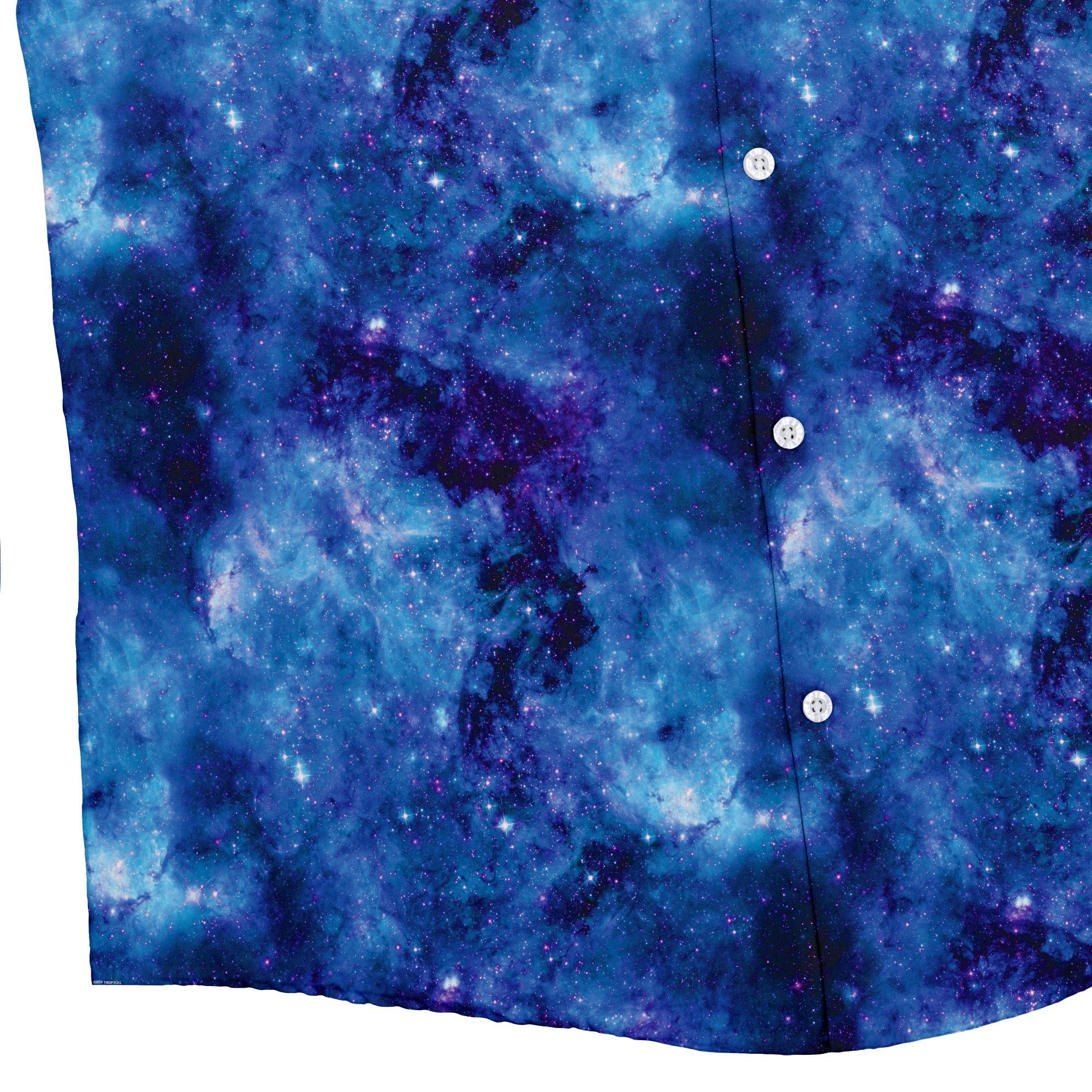 Blue Purple Nebula Space Button Up Shirt - adult sizing - outer space & astronaut print -