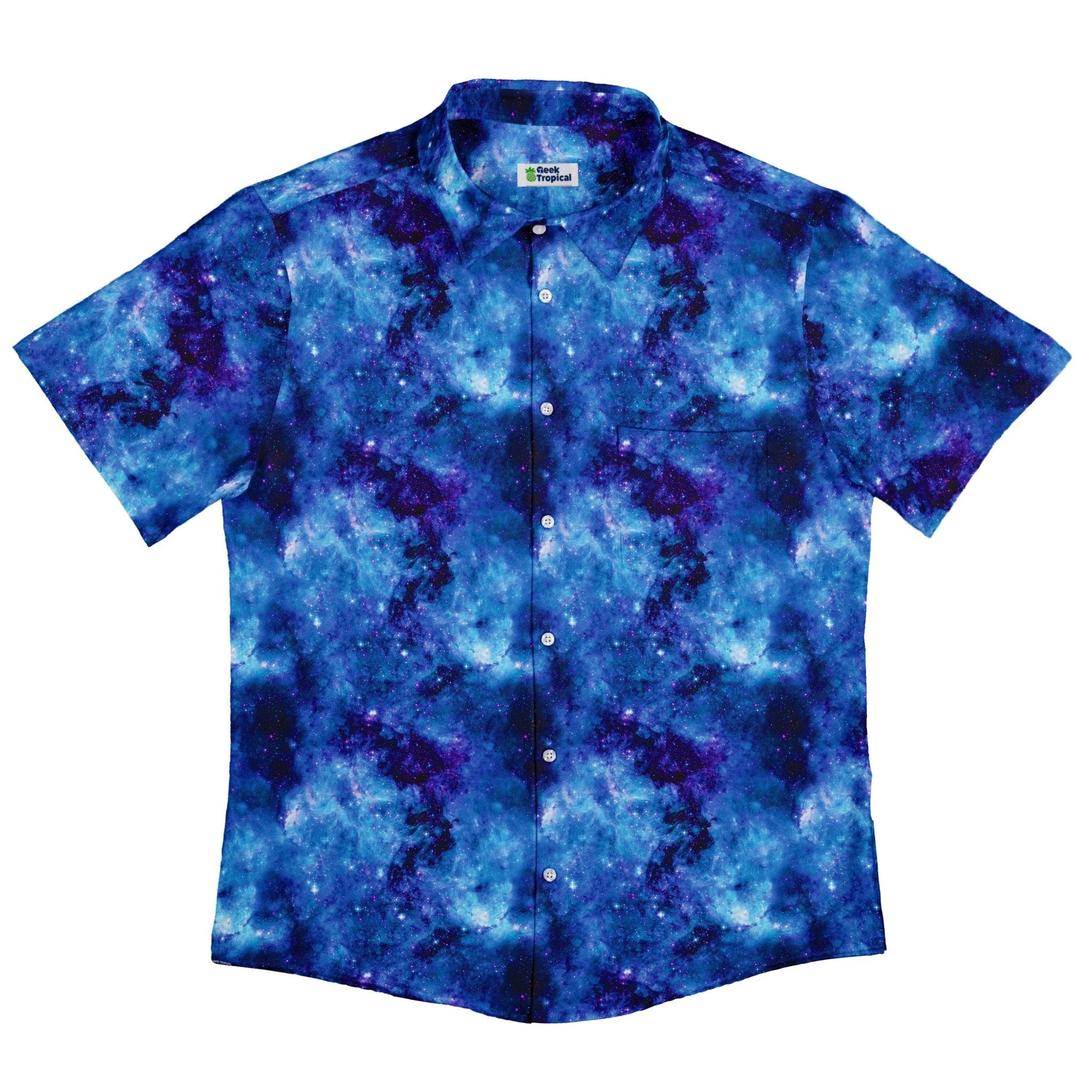 Blue Purple Nebula Space Button Up Shirt - adult sizing - outer space & astronaut print -