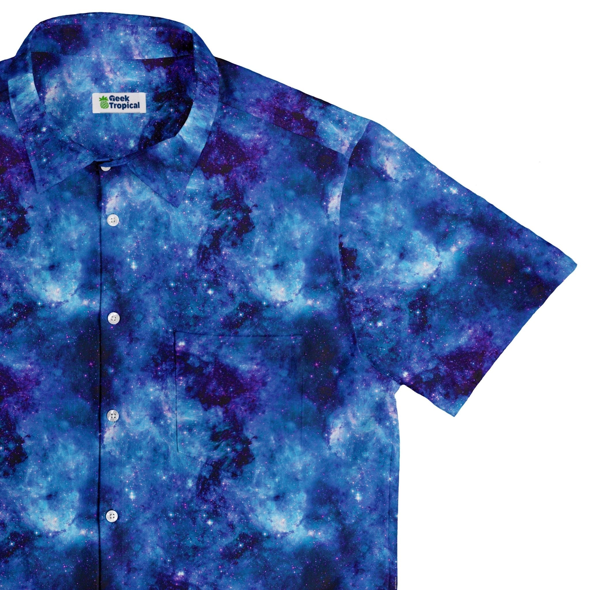 Blue Purple Nebula Space Button Up Shirt - adult sizing - outer space & astronaut print -