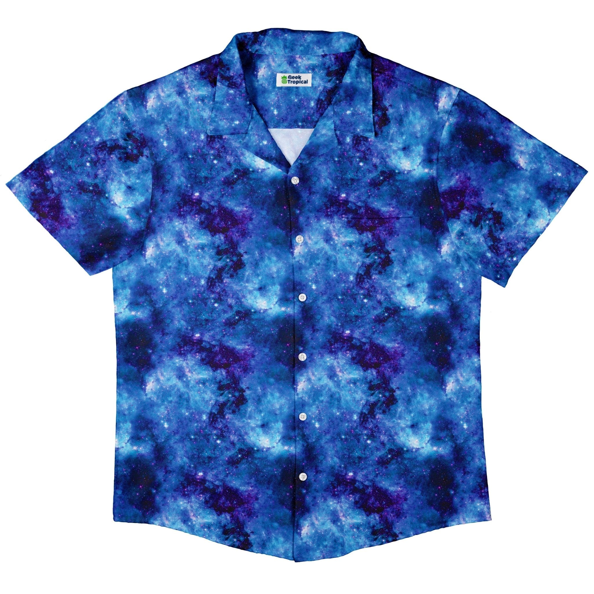 Blue Purple Nebula Space Button Up Shirt - adult sizing - outer space & astronaut print -