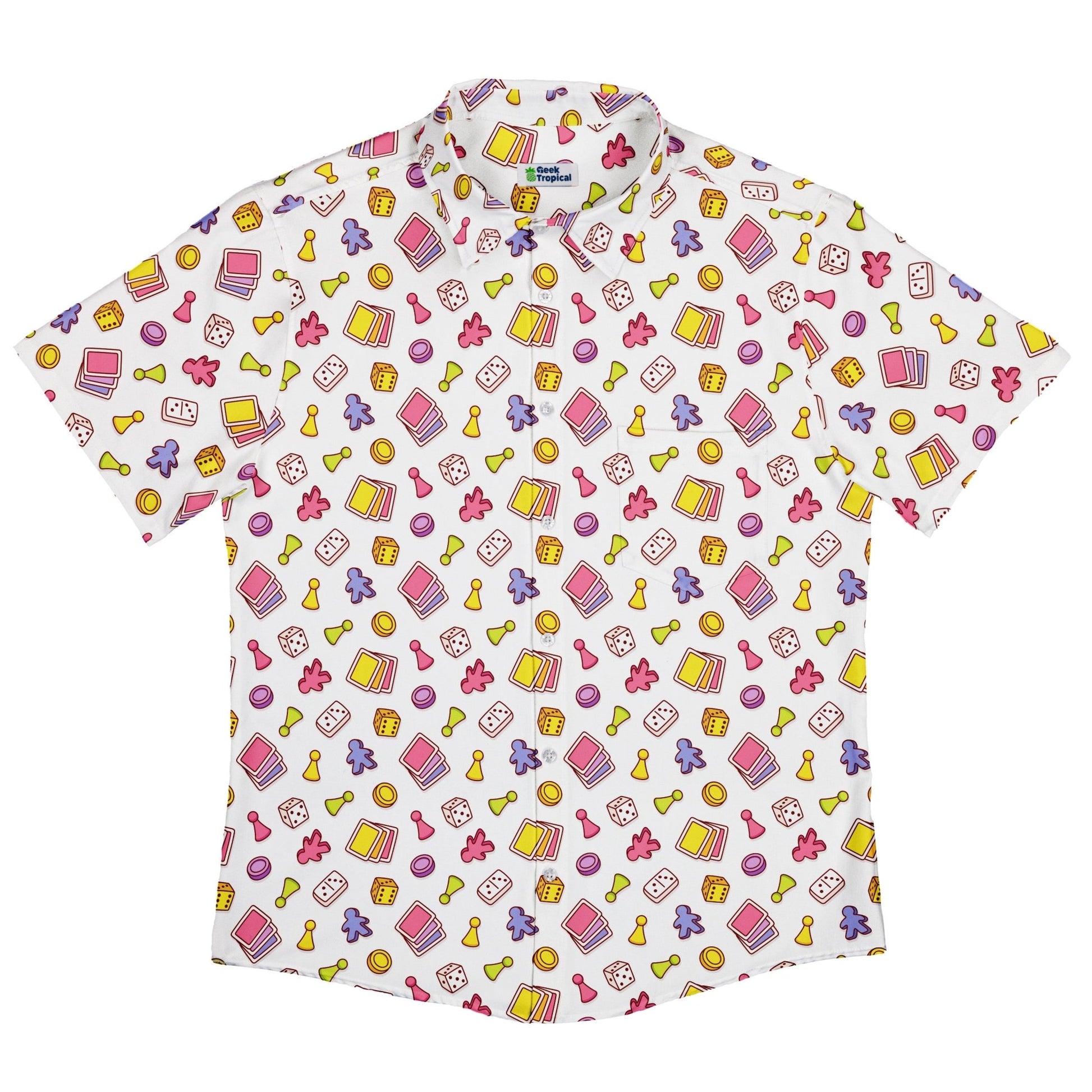 Board Game Objects Meeples White Button Up Shirt - adult sizing - board game print -