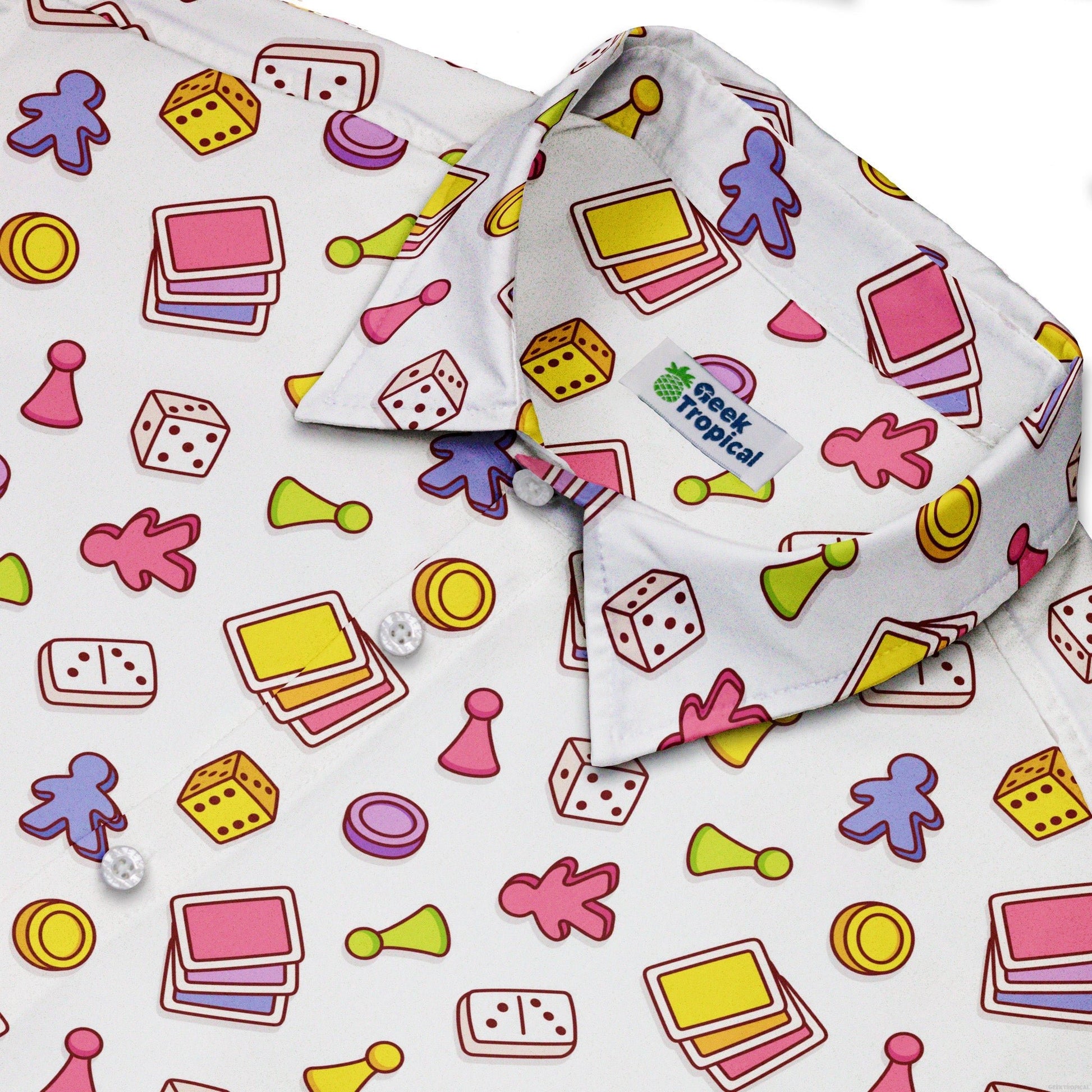 Board Game Objects Meeples White Button Up Shirt - adult sizing - board game print -