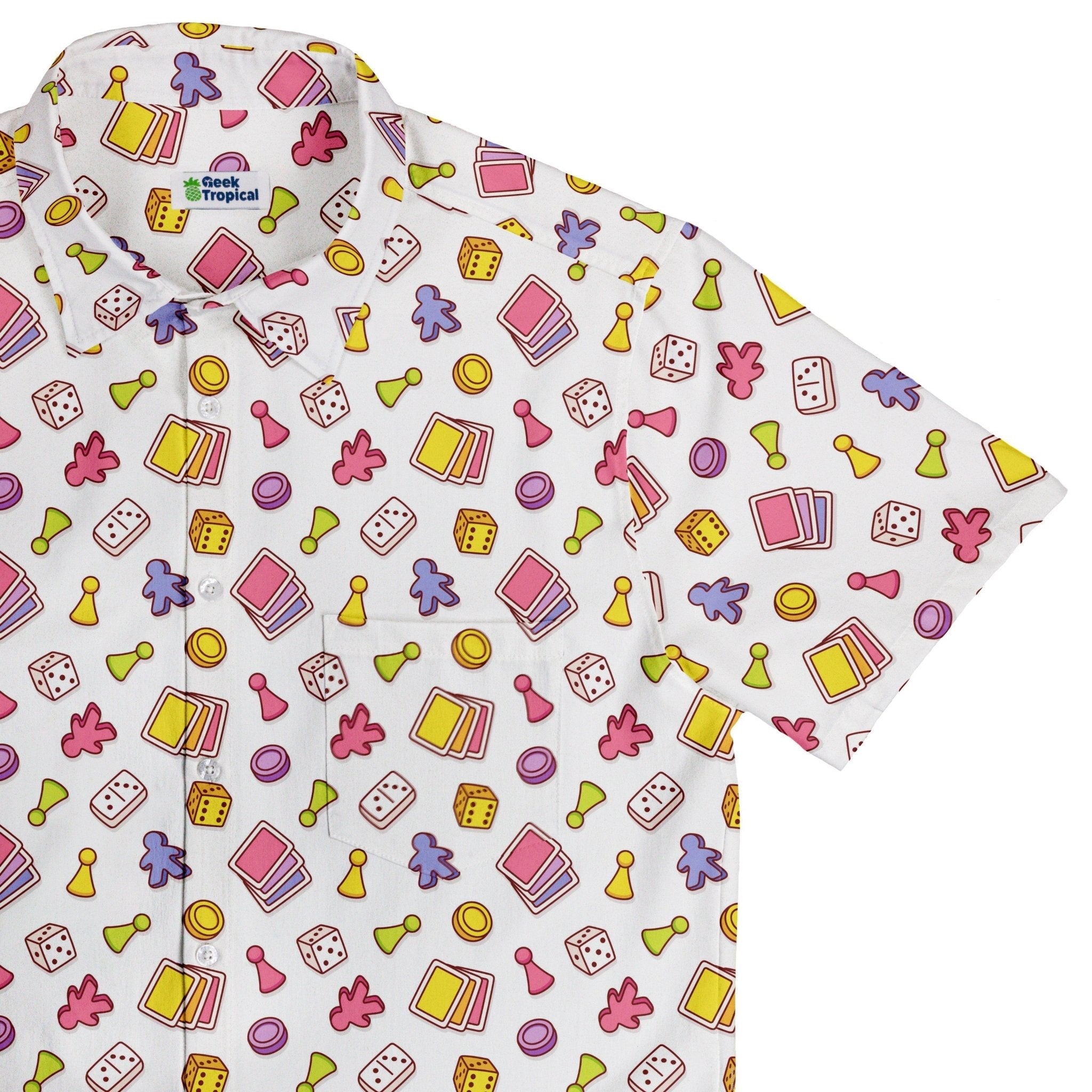 Clearance Ready - to - Ship Board Game Objects Meeples White Button Up Shirt Geek Nerd adult sizing board game print Clearance