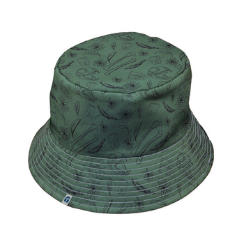 Bones and Flowers Green Bucket Hat Geek Nerd 0925 Botany Print Design by Heather Davenport