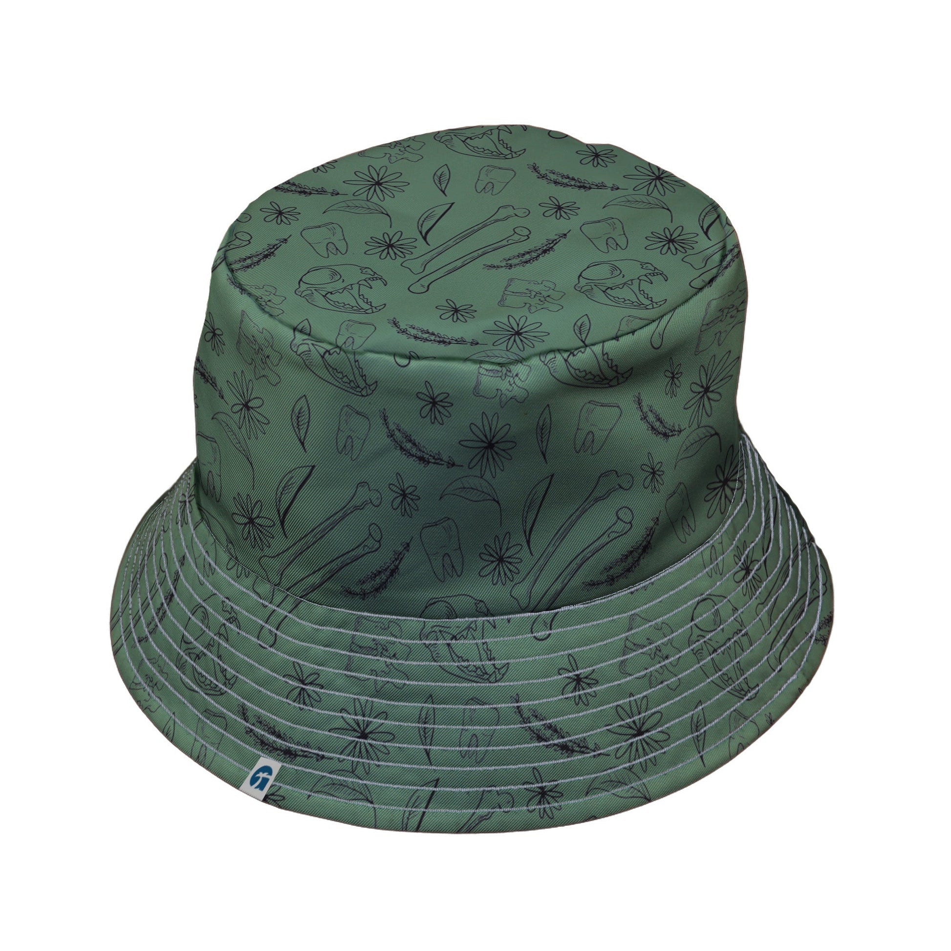 Bones and Flowers Green Bucket Hat Geek Nerd 0925 Botany Print Design by Heather Davenport