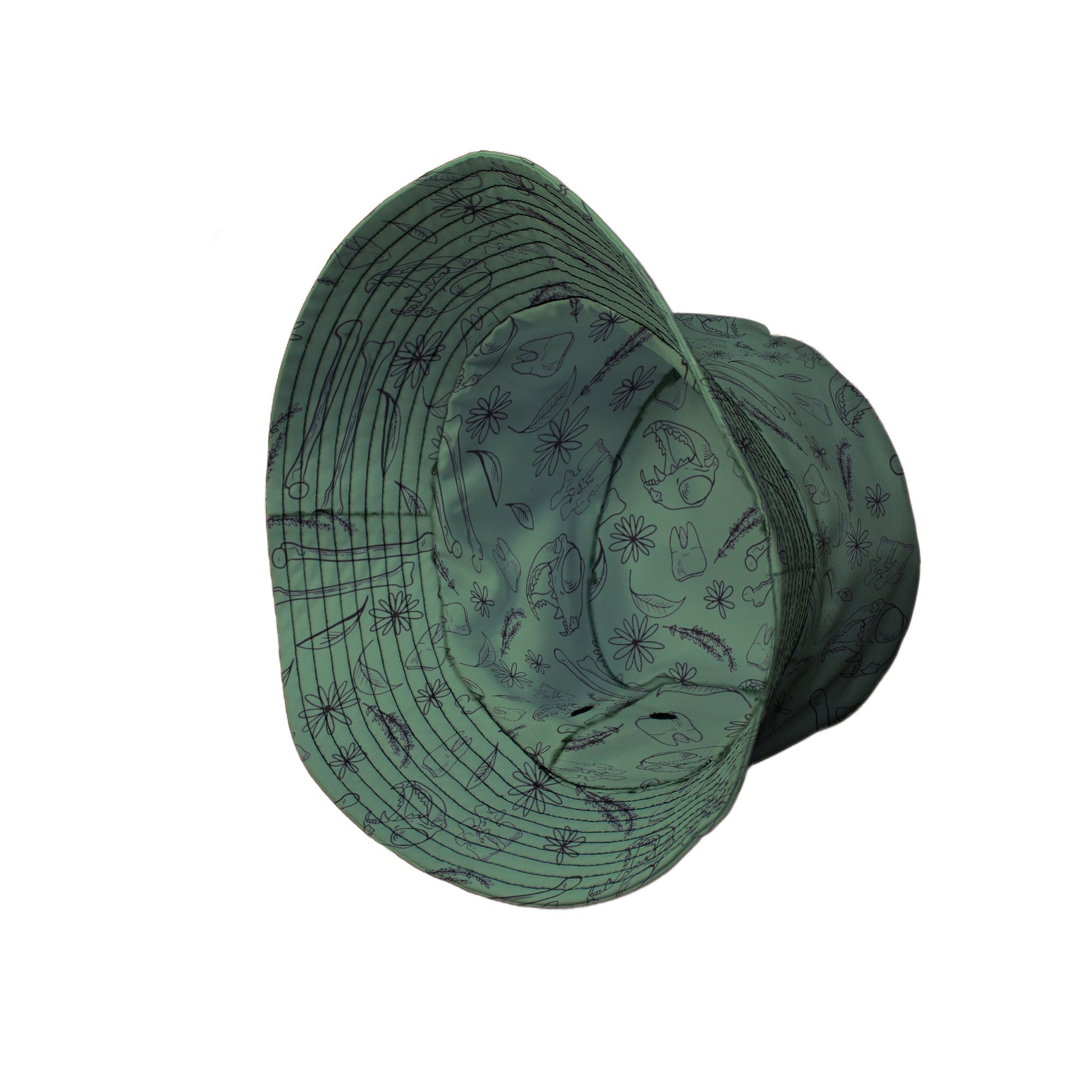 Bones and Flowers Green Bucket Hat Geek Nerd 0925 Botany Print Design by Heather Davenport