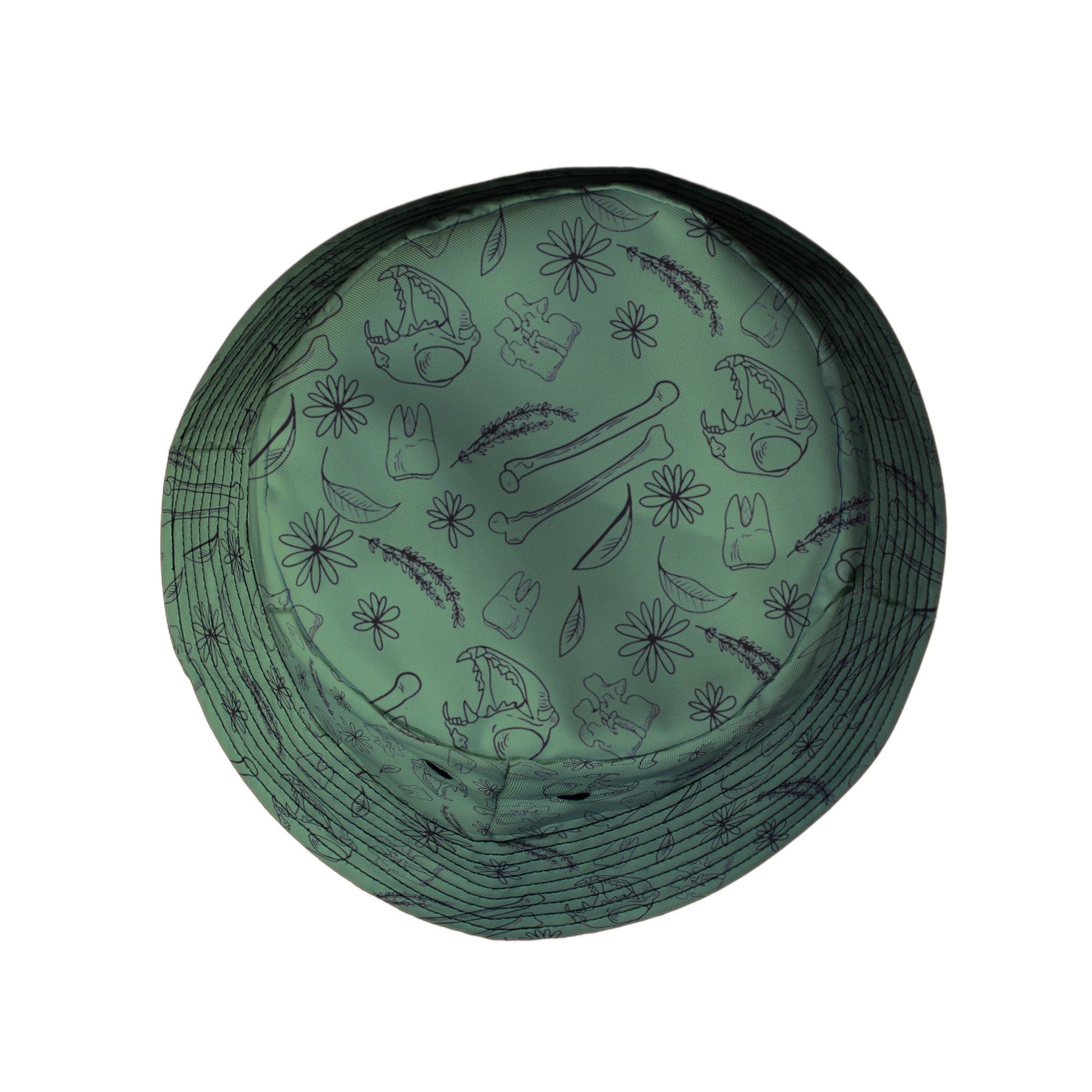 Bones and Flowers Green Bucket Hat Geek Nerd 0925 Botany Print Design by Heather Davenport