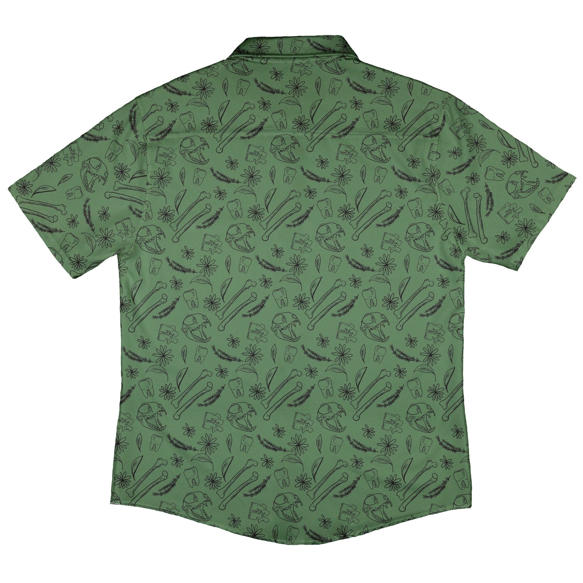 Bones and Flowers Green Button Up Shirt Geek Nerd 0925 adult sizing All Adult Button Up Shirts