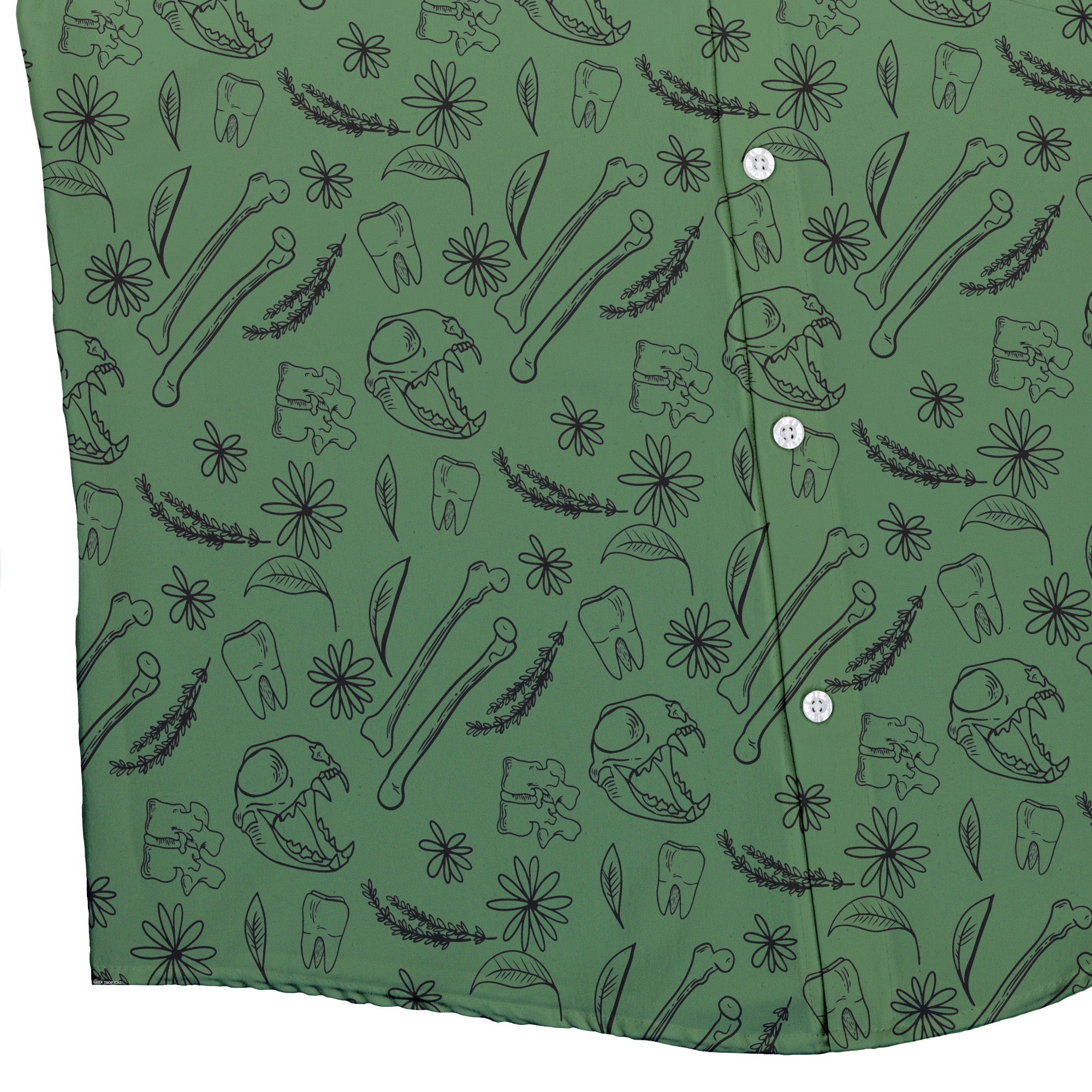 Bones and Flowers Green Button Up Shirt Geek Nerd 0925 adult sizing All Adult Button Up Shirts