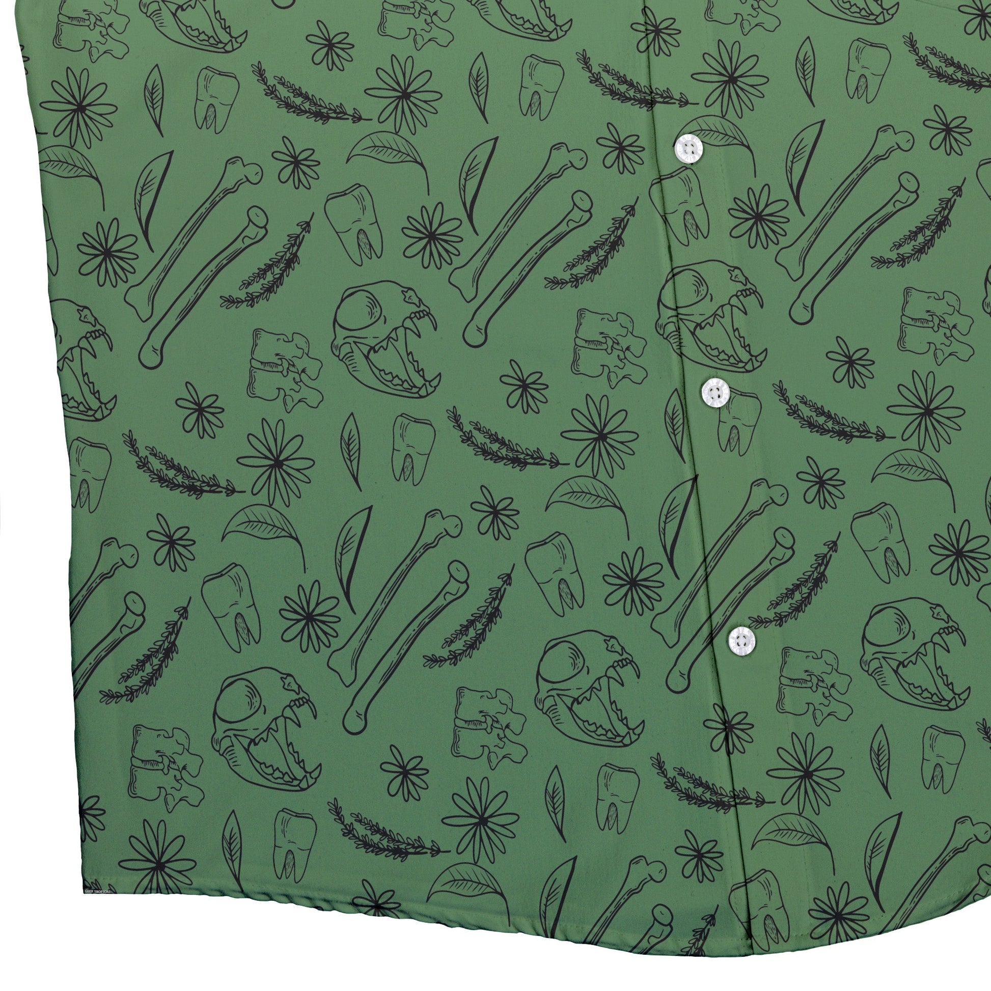 Bones and Flowers Green Button Up Shirt Geek Nerd 0925 adult sizing All Adult Button Up Shirts