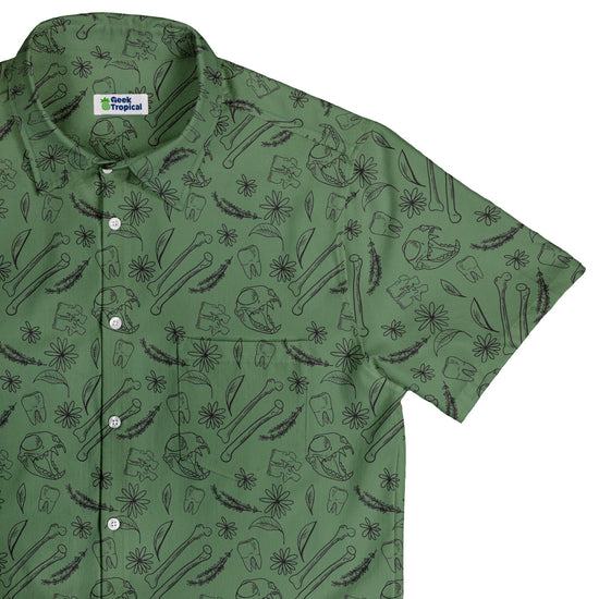 Bones and Flowers Green Button Up Shirt Geek Nerd 0925 adult sizing All Adult Button Up Shirts