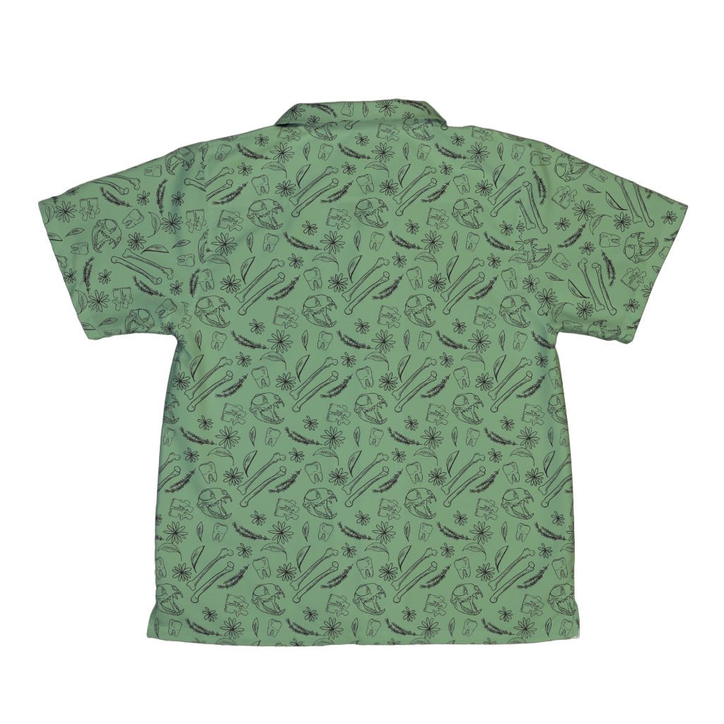 Bones and Flowers Green Youth Hawaiian Shirt Geek Nerd 0925 Botany Print Design by Heather Davenport