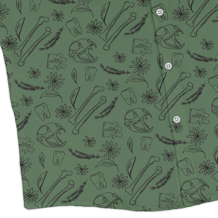 Bones and Flowers Green Long Sleeve Button Up Shirt Geek Nerd 0925 adult sizing All Adult Button Up Shirts