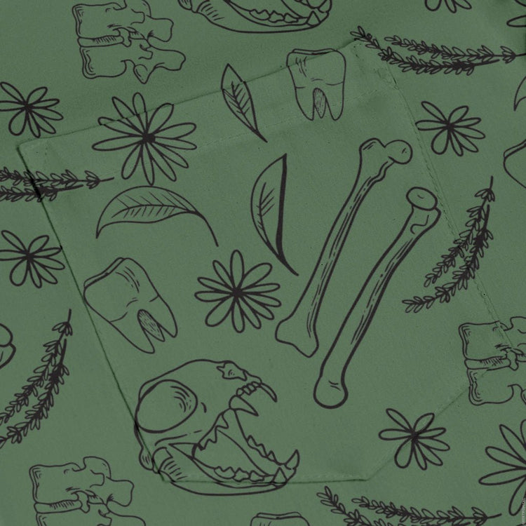 Bones and Flowers Green Long Sleeve Button Up Shirt Geek Nerd 0925 adult sizing All Adult Button Up Shirts