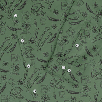 Bones and Flowers Green Long Sleeve Button Up Shirt Geek Nerd 0925 adult sizing All Adult Button Up Shirts