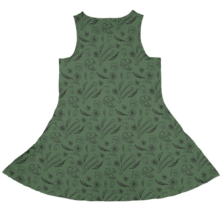 Bones and Flowers Green Dress Geek Nerd 0925 Botany Print Design by Heather Davenport
