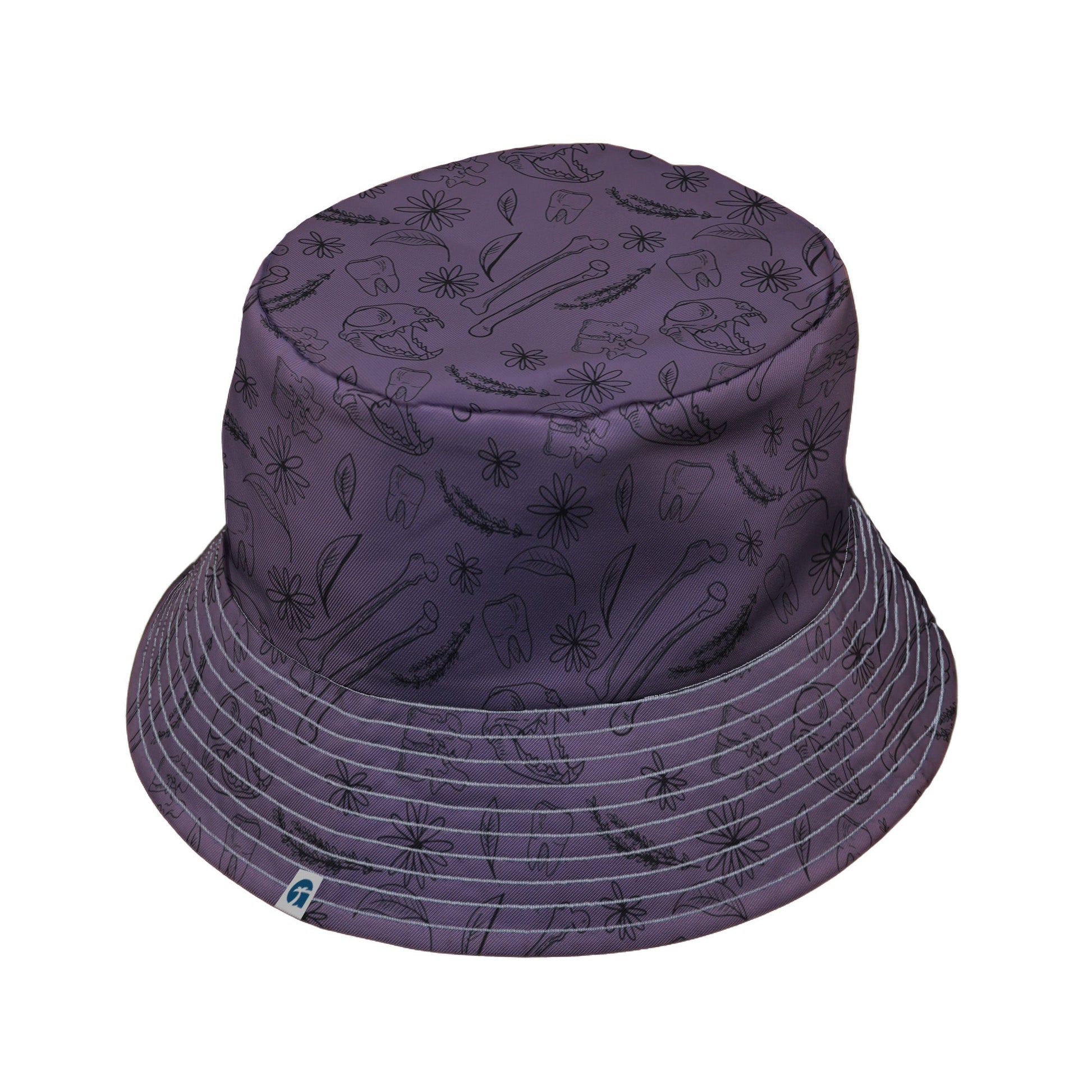 Bones and Flowers Purple Bucket Hat Geek Nerd 0925 Botany Print Design by Heather Davenport