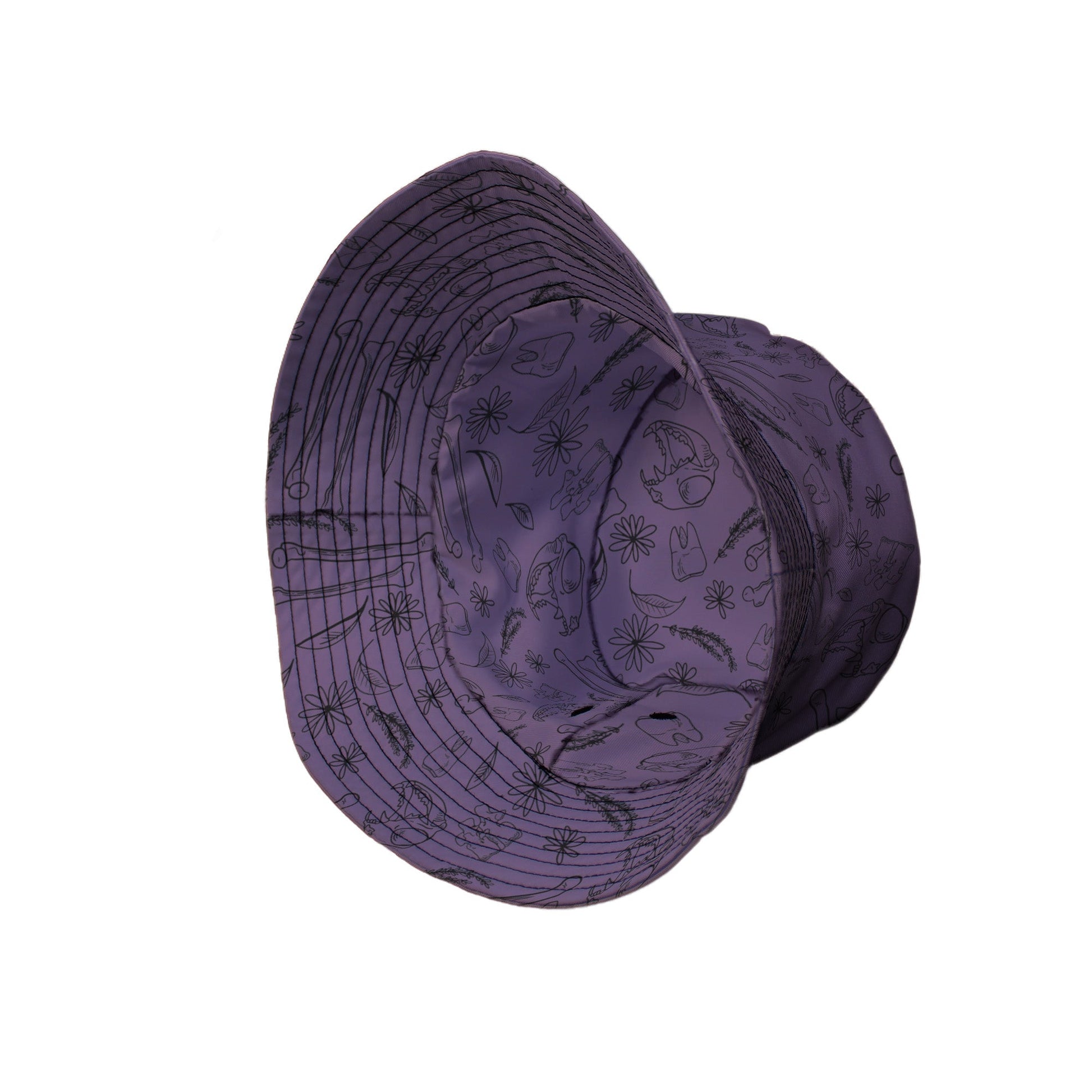 Bones and Flowers Purple Bucket Hat Geek Nerd 0925 Botany Print Design by Heather Davenport