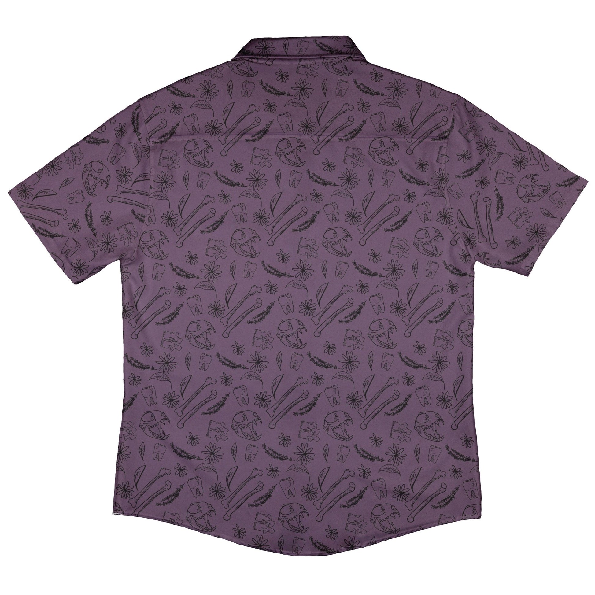 Bones and Flowers Purple Button Up Shirt Geek Nerd 0925 adult sizing All Adult Button Up Shirts
