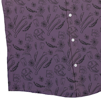 Bones and Flowers Purple Button Up Shirt Geek Nerd 0925 adult sizing All Adult Button Up Shirts