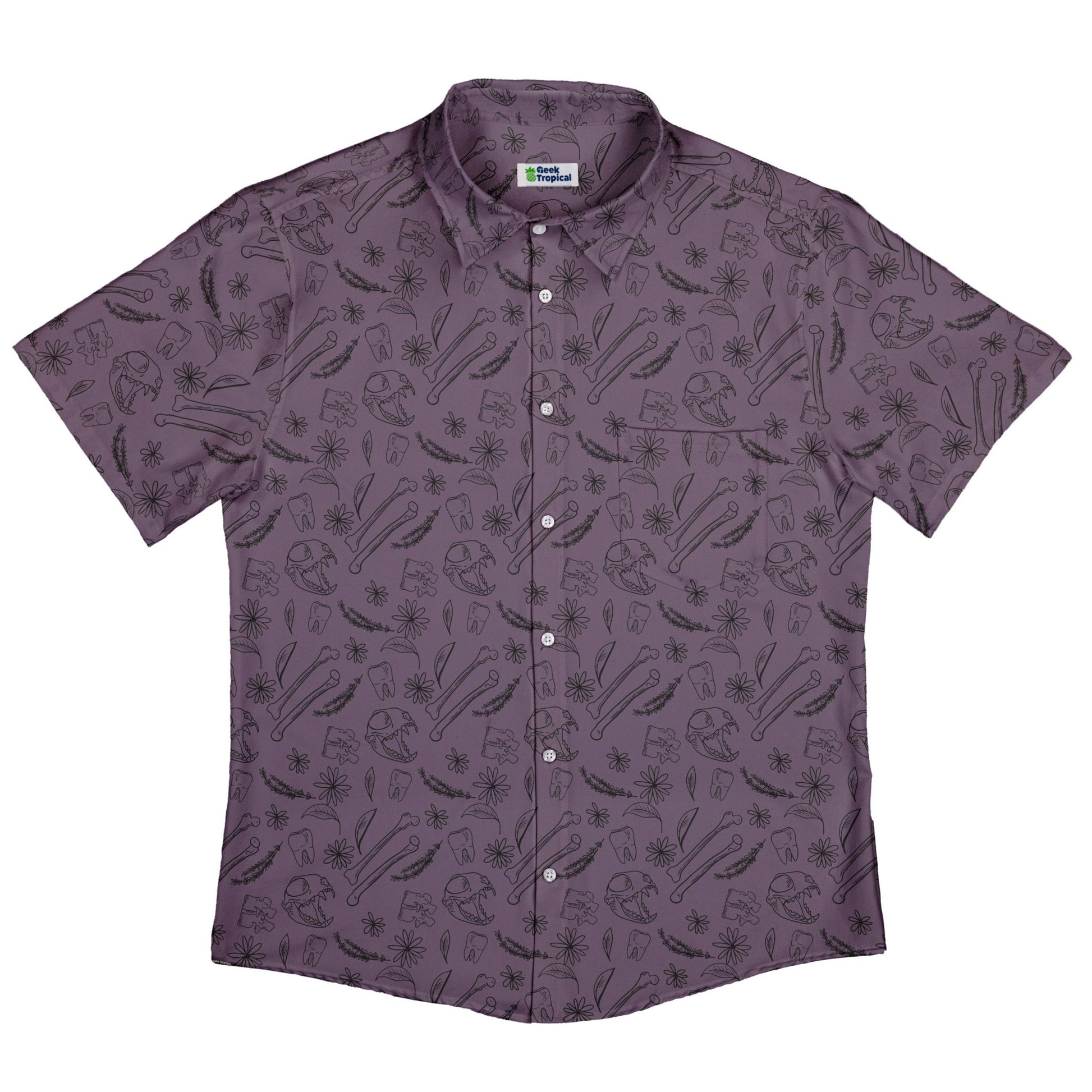 Bones and Flowers Purple Button Up Shirt Geek Nerd 0925 adult sizing All Adult Button Up Shirts