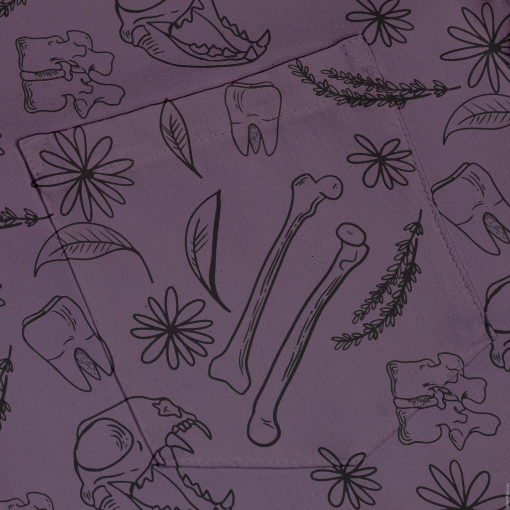 Bones and Flowers Purple Button Up Shirt Geek Nerd 0925 adult sizing All Adult Button Up Shirts