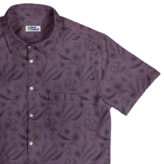 Bones and Flowers Purple Button Up Shirt Geek Nerd 0925 adult sizing All Adult Button Up Shirts