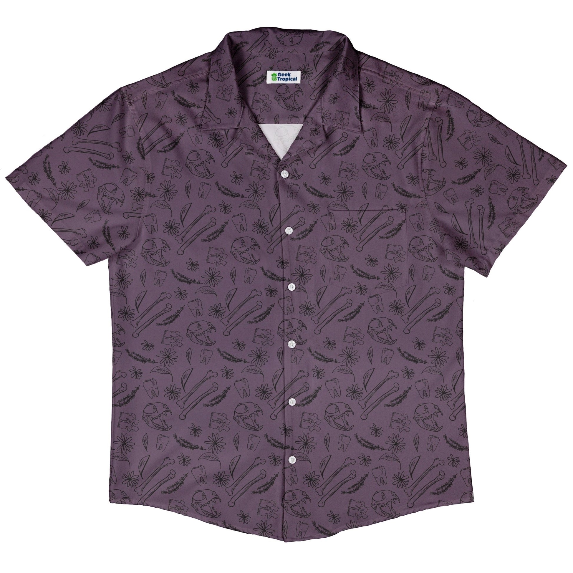 Bones and Flowers Purple Button Up Shirt Geek Nerd 0925 adult sizing All Adult Button Up Shirts