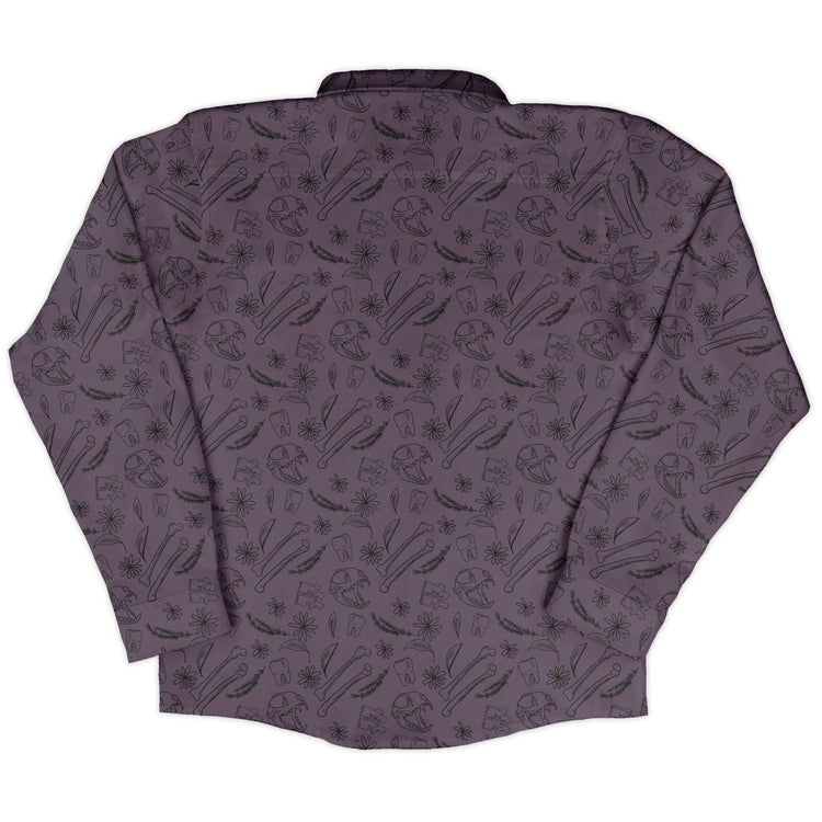 Bones and Flowers Purple Long Sleeve Button Up Shirt Geek Nerd 0925 adult sizing All Adult Button Up Shirts