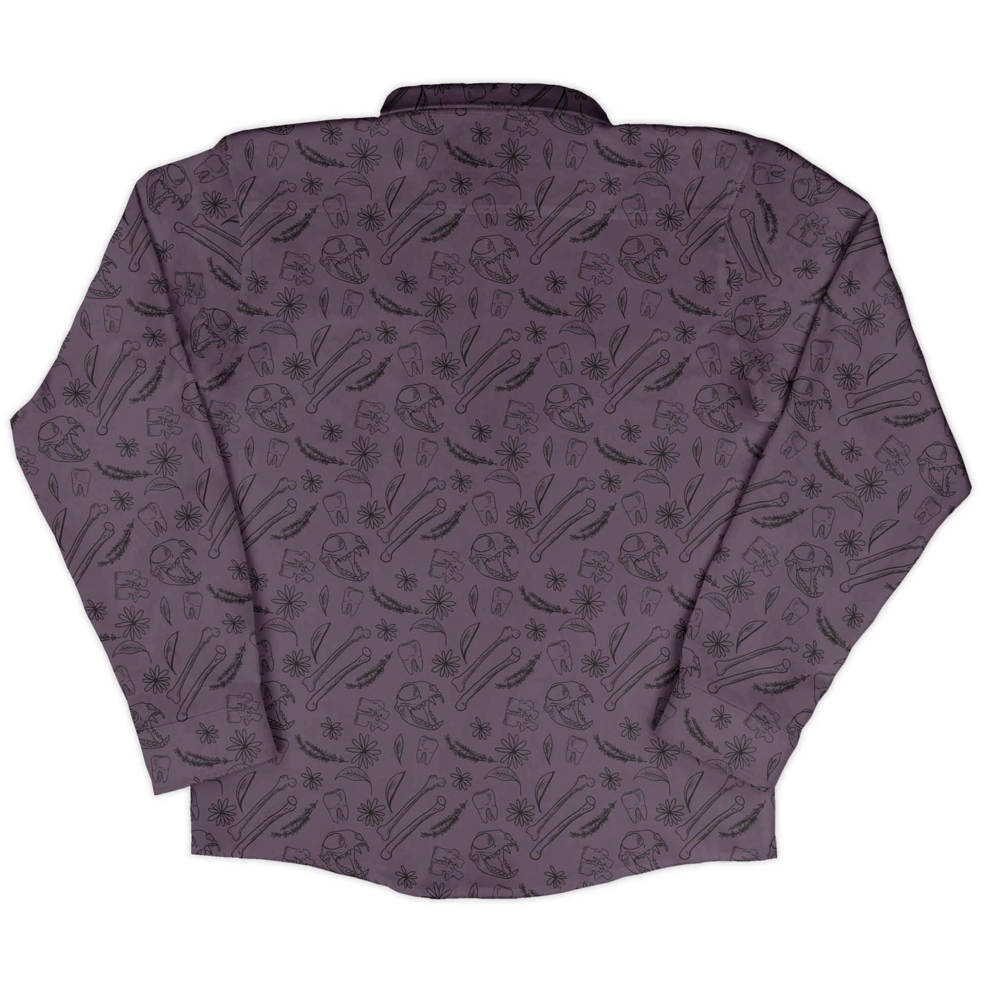 Bones and Flowers Purple Long Sleeve Button Up Shirt Geek Nerd 0925 adult sizing All Adult Button Up Shirts