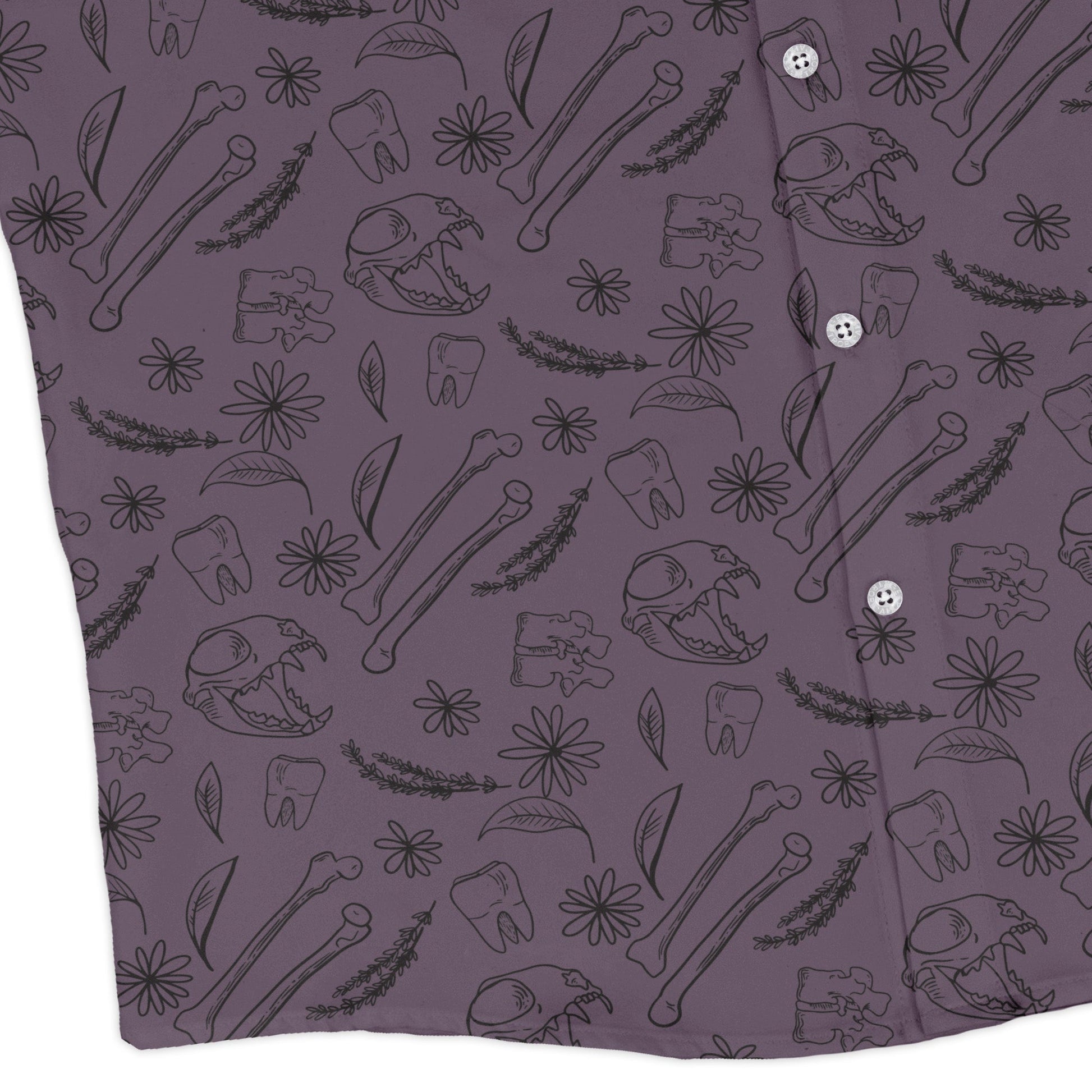 Bones and Flowers Purple Long Sleeve Button Up Shirt Geek Nerd 0925 adult sizing All Adult Button Up Shirts