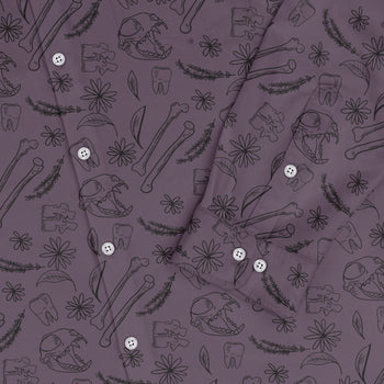 Bones and Flowers Purple Long Sleeve Button Up Shirt Geek Nerd 0925 adult sizing All Adult Button Up Shirts