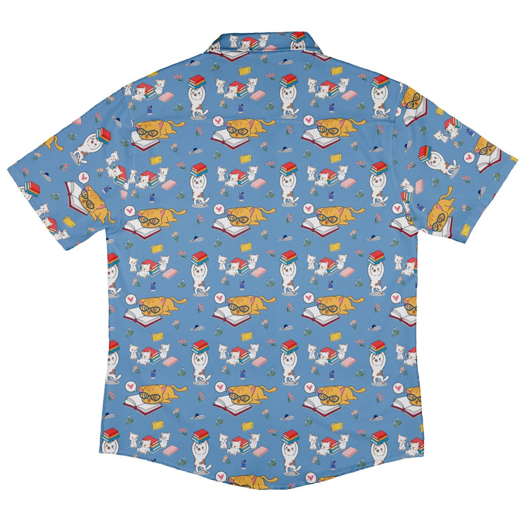 Book Nerd Cats Button Up Shirt - adult sizing - Animal Patterns - Book Prints